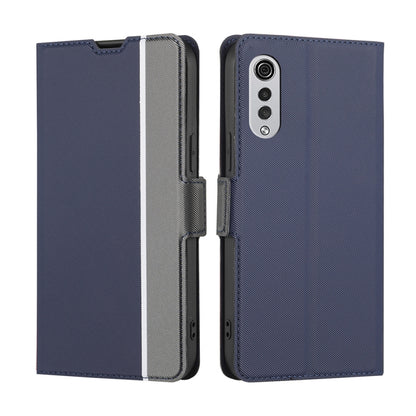 For LG Velvet Twill Texture Side Button Leather Phone Case(Blue) - LG Cases by buy2fix | Online Shopping UK | buy2fix