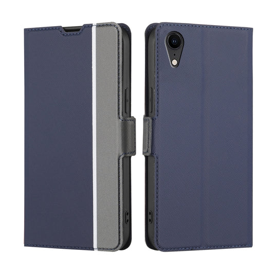 For iPhone XR Twill Texture Side Button Leather Phone Case(Blue) - More iPhone Cases by buy2fix | Online Shopping UK | buy2fix