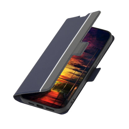 For iPhone XR Twill Texture Side Button Leather Phone Case(Blue) - More iPhone Cases by buy2fix | Online Shopping UK | buy2fix