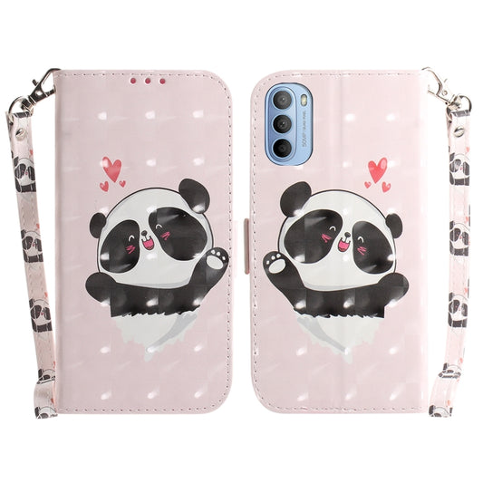 For Motorola Moto G51 3D Colored Horizontal Flip Leather Phone Case(Heart Panda) - Motorola Cases by buy2fix | Online Shopping UK | buy2fix