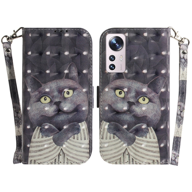 For Xiaomi 12 / 12X 3D Colored Horizontal Flip Leather Phone Case(Hug Cat) by buy2fix