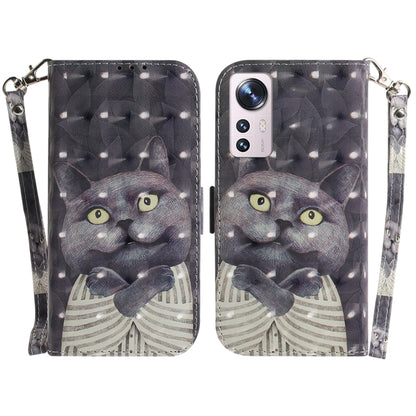 For Xiaomi 12 / 12X 3D Colored Horizontal Flip Leather Phone Case(Hug Cat) by buy2fix