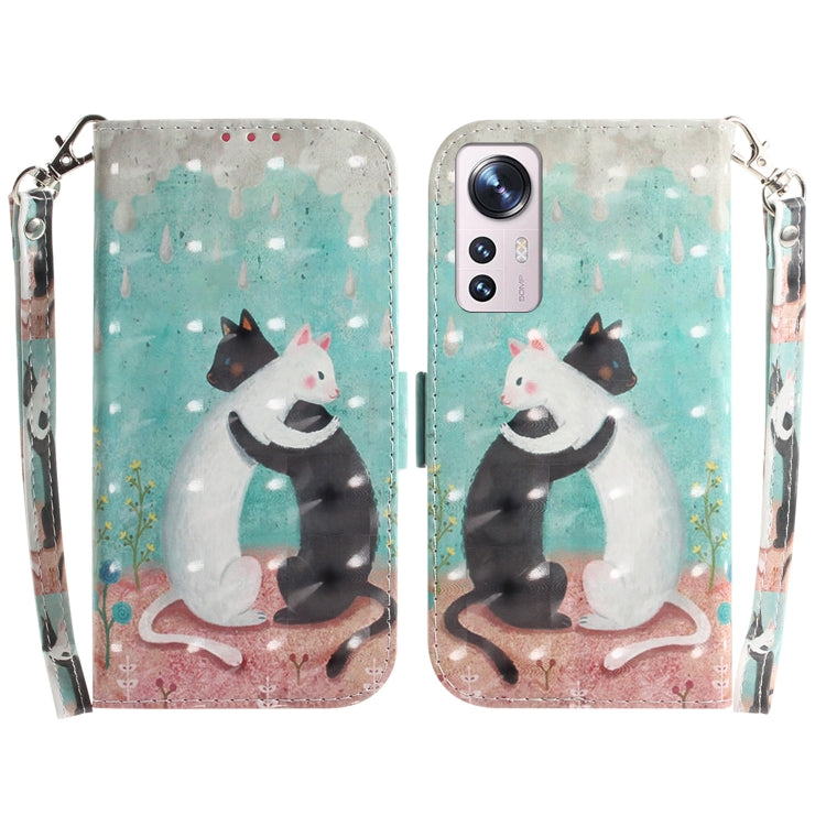 For Xiaomi 12 / 12X 3D Colored Horizontal Flip Leather Phone Case(Black White Cat) by buy2fix