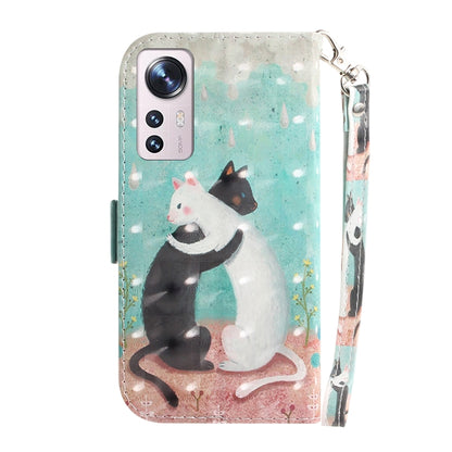 For Xiaomi 12 / 12X 3D Colored Horizontal Flip Leather Phone Case(Black White Cat) by buy2fix