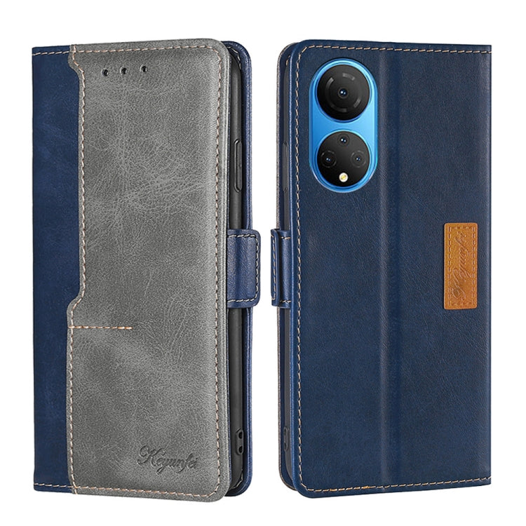 For Honor X7 4G Contrast Color Side Buckle Leather Phone Case(Blue + Grey) - Honor Cases by buy2fix | Online Shopping UK | buy2fix