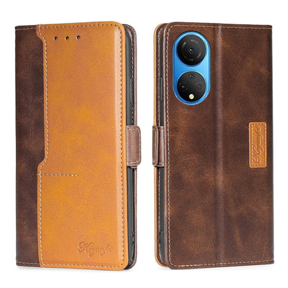 For Honor X7 4G Contrast Color Side Buckle Leather Phone Case(Dark Brown + Gold) - Honor Cases by buy2fix | Online Shopping UK | buy2fix