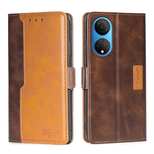 For Honor X7 4G Contrast Color Side Buckle Leather Phone Case(Dark Brown + Gold) - Honor Cases by buy2fix | Online Shopping UK | buy2fix
