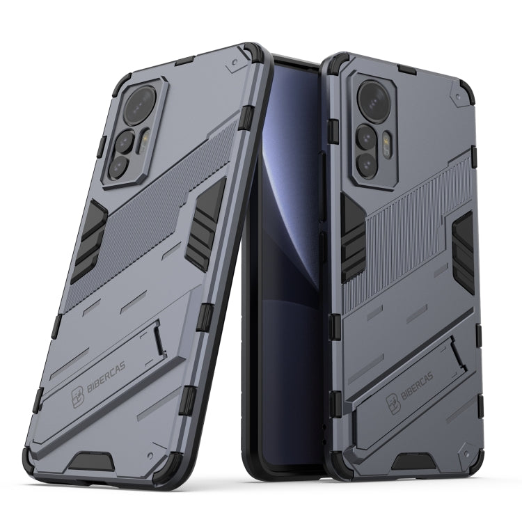 For Xiaomi 12 Lite Punk Armor PC + TPU Phone Case with Holder(Grey) - Xiaomi Cases by buy2fix | Online Shopping UK | buy2fix