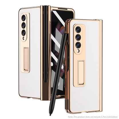 For Samsung Galaxy Z Fold3 Litchi Texture Integrated Electroplating Hinge Flip Phone Case with Pen Slot(White) by buy2fix