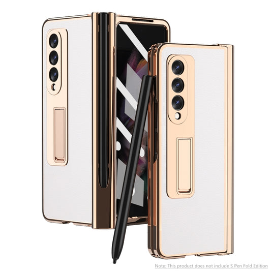 For Samsung Galaxy Z Fold3 Litchi Texture Integrated Electroplating Hinge Flip Phone Case with Pen Slot(White) by buy2fix