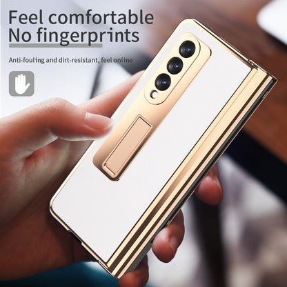 For Samsung Galaxy Z Fold3 Litchi Texture Integrated Electroplating Hinge Flip Phone Case with Pen Slot(White) by buy2fix