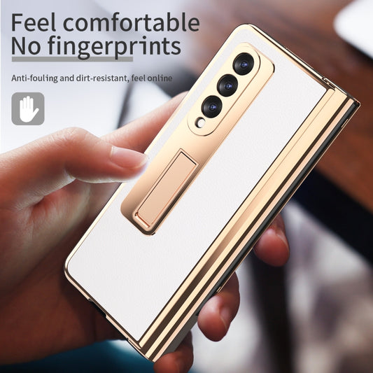 For Samsung Galaxy Z Fold3 Litchi Texture Integrated Electroplating Hinge Flip Phone Case with Pen Slot(White) by buy2fix