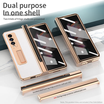 For Samsung Galaxy Z Fold3 Litchi Texture Integrated Electroplating Hinge Flip Phone Case with Pen Slot(White) by buy2fix
