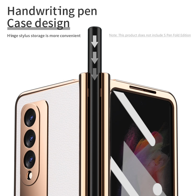 For Samsung Galaxy Z Fold3 Litchi Texture Integrated Electroplating Hinge Flip Phone Case with Pen Slot(White) by buy2fix