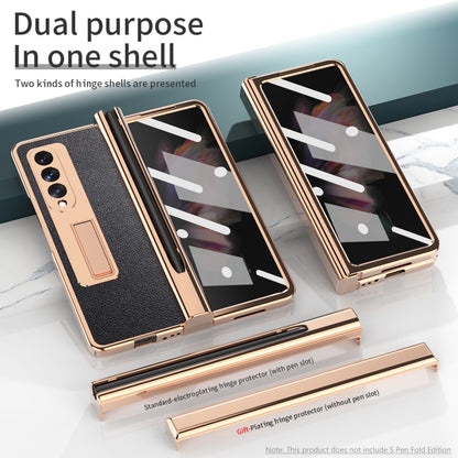 For Samsung Galaxy Z Fold3 Litchi Texture Integrated Electroplating Hinge Flip Phone Case with Pen Slot(Black) by buy2fix