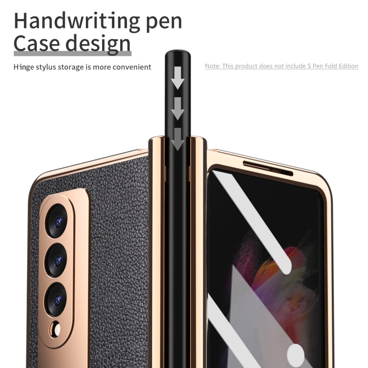 For Samsung Galaxy Z Fold3 Litchi Texture Integrated Electroplating Hinge Flip Phone Case with Pen Slot(Black) by buy2fix