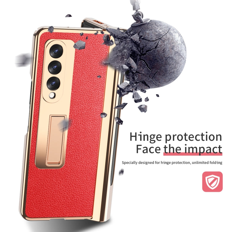 For Samsung Galaxy Z Fold3 Litchi Texture Integrated Electroplating Hinge Flip Phone Case with Pen Slot(Red) by buy2fix