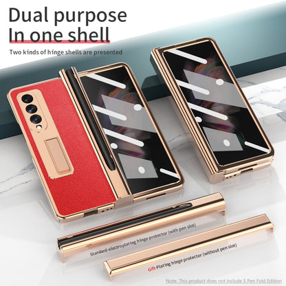 For Samsung Galaxy Z Fold3 Litchi Texture Integrated Electroplating Hinge Flip Phone Case with Pen Slot(Red) by buy2fix