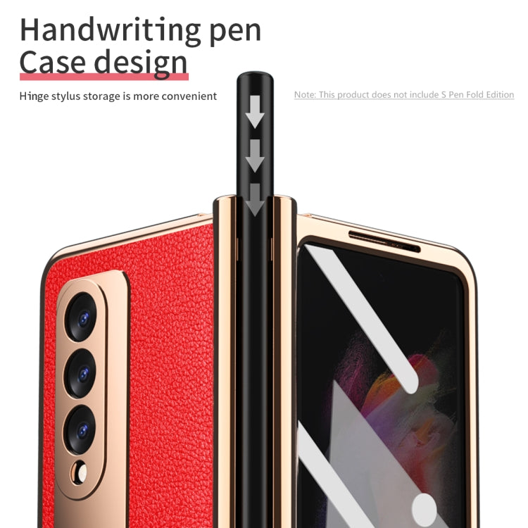 For Samsung Galaxy Z Fold3 Litchi Texture Integrated Electroplating Hinge Flip Phone Case with Pen Slot(Red) by buy2fix