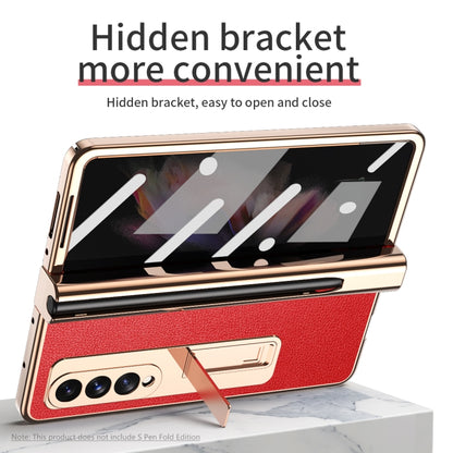 For Samsung Galaxy Z Fold3 Litchi Texture Integrated Electroplating Hinge Flip Phone Case with Pen Slot(Red) by buy2fix