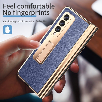 For Samsung Galaxy Z Fold3 Litchi Texture Integrated Electroplating Hinge Flip Phone Case with Pen Slot(Blue) by buy2fix