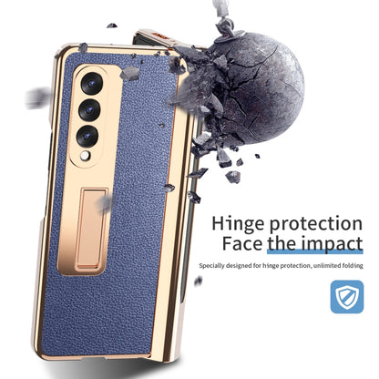 For Samsung Galaxy Z Fold3 Litchi Texture Integrated Electroplating Hinge Flip Phone Case with Pen Slot(Blue) by buy2fix