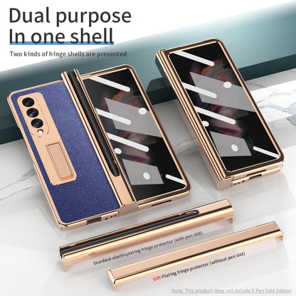 For Samsung Galaxy Z Fold3 Litchi Texture Integrated Electroplating Hinge Flip Phone Case with Pen Slot(Blue) by buy2fix