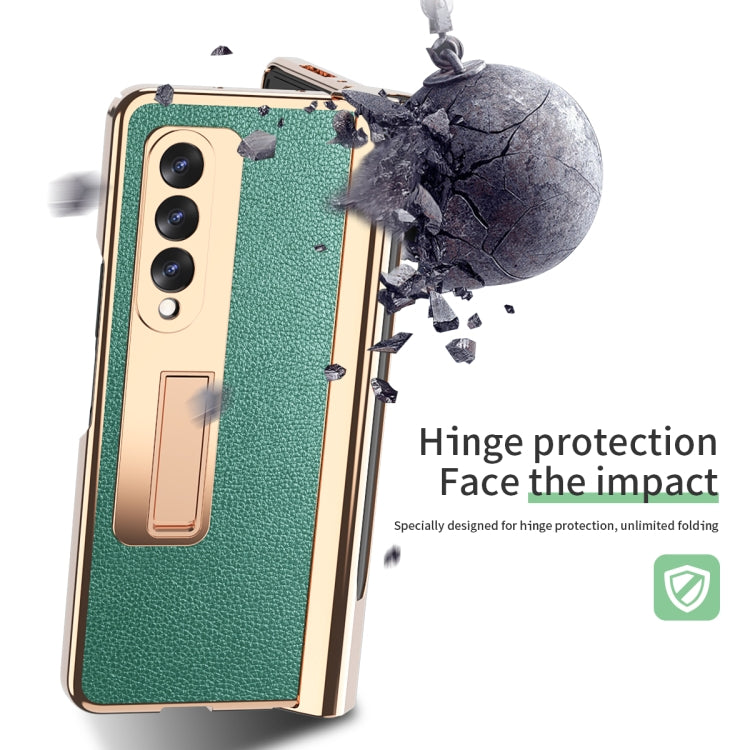 For Samsung Galaxy Z Fold3 Litchi Texture Integrated Electroplating Hinge Flip Phone Case with Pen Slot(Green) by buy2fix