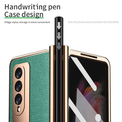 For Samsung Galaxy Z Fold3 Litchi Texture Integrated Electroplating Hinge Flip Phone Case with Pen Slot(Green) by buy2fix