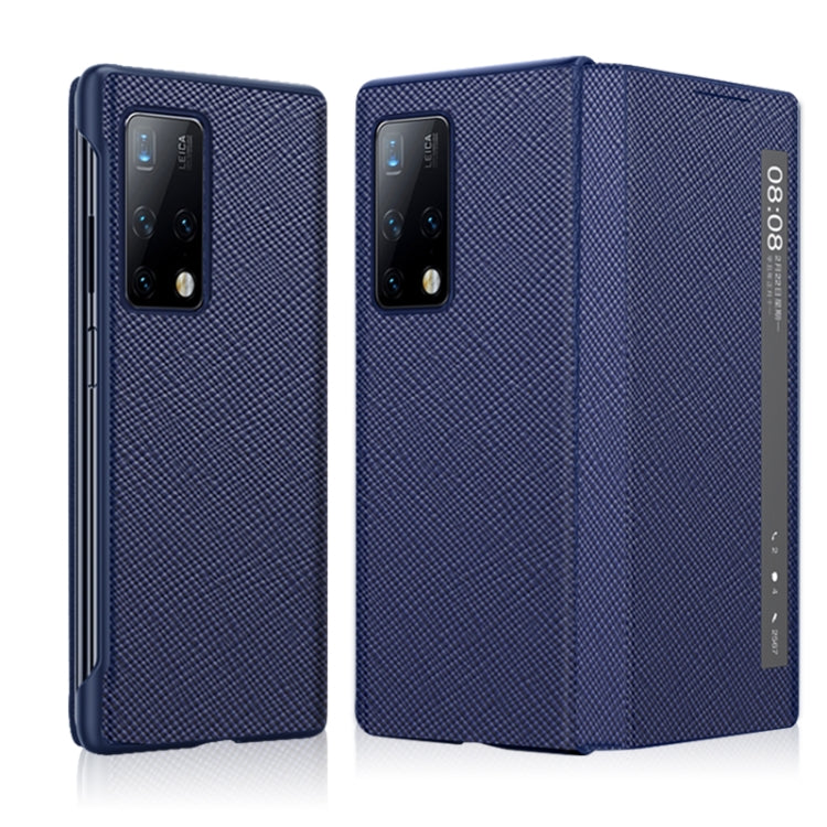 For Huawei Mate X2 Cross Texture Horizontal Flip Leather Phone Case with Smart Touch Call Display ID(Dark Blue) - Huawei Cases by buy2fix | Online Shopping UK | buy2fix