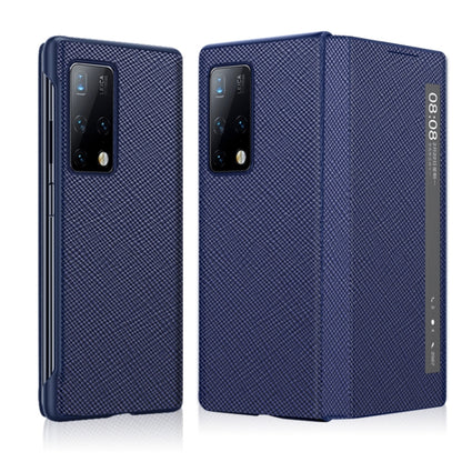 For Huawei Mate X2 Cross Texture Horizontal Flip Leather Phone Case with Smart Touch Call Display ID(Dark Blue) - Huawei Cases by buy2fix | Online Shopping UK | buy2fix