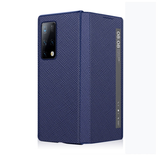 For Huawei Mate X2 Cross Texture Horizontal Flip Leather Phone Case with Smart Touch Call Display ID(Dark Blue) - Huawei Cases by buy2fix | Online Shopping UK | buy2fix