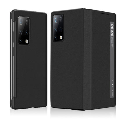 For Huawei Mate X2 Leather Texture Horizontal Flip Phone Case with Smart Touch Call Display ID(Black) - Huawei Cases by buy2fix | Online Shopping UK | buy2fix