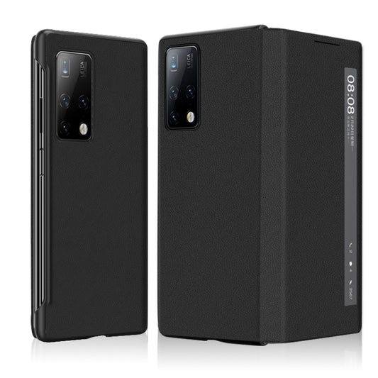 For Huawei Mate X2 Leather Texture Horizontal Flip Phone Case with Smart Touch Call Display ID(Black) - Huawei Cases by buy2fix | Online Shopping UK | buy2fix
