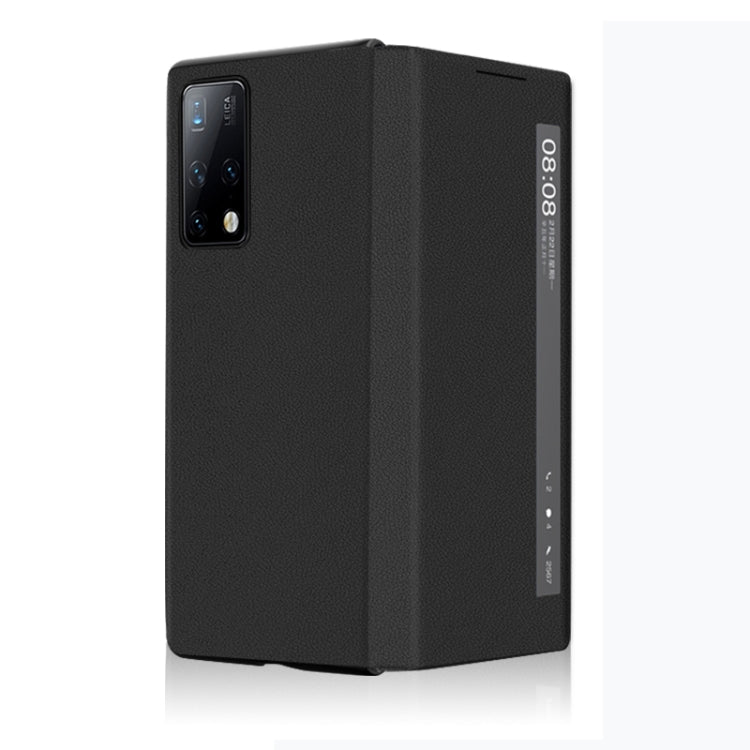 For Huawei Mate X2 Leather Texture Horizontal Flip Phone Case with Smart Touch Call Display ID(Black) - Huawei Cases by buy2fix | Online Shopping UK | buy2fix