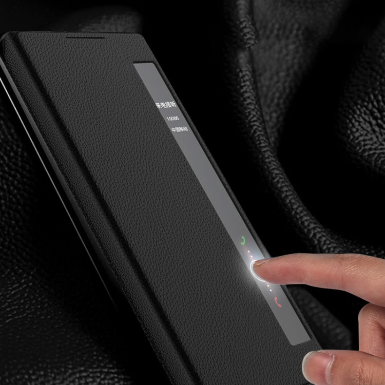 For Huawei Mate X2 Leather Texture Horizontal Flip Phone Case with Smart Touch Call Display ID(Black) - Huawei Cases by buy2fix | Online Shopping UK | buy2fix