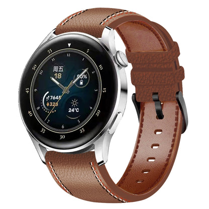 For Huawei Watch GT 3 46mm / GT Runner 22mm Tricolor Stitching Genuine Leather Watch Band(Brown) by buy2fix