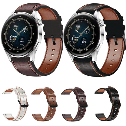 For Huawei Watch GT 3 46mm / GT Runner 22mm Tricolor Stitching Genuine Leather Watch Band(Brown) by buy2fix