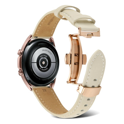 For Samsung Galaxy Watch4 20mm Butterfly Buckle Stitching Genuine Leather Watch Band(Apricot) - Watch Bands by buy2fix | Online Shopping UK | buy2fix