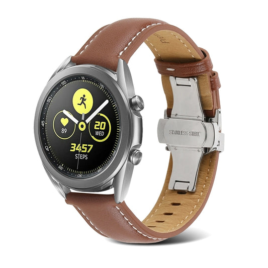 For Huawei Watch GT 3 Pro 22mm Butterfly Buckle Stitching Genuine Leather Watch Band(Brown) - Watch Bands by buy2fix | Online Shopping UK | buy2fix