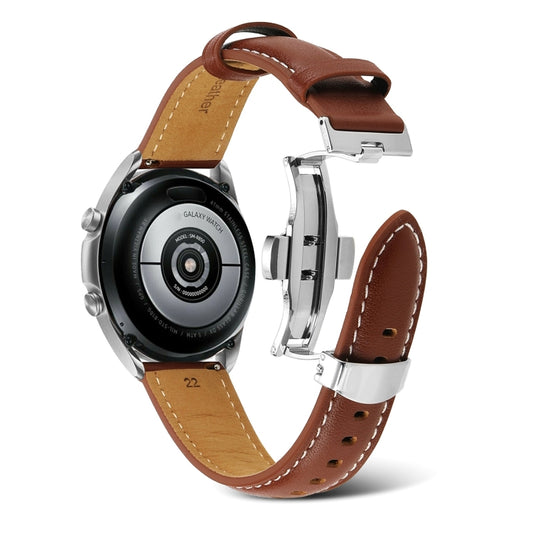 For Huawei Watch GT 3 Pro 22mm Butterfly Buckle Stitching Genuine Leather Watch Band(Brown) - Watch Bands by buy2fix | Online Shopping UK | buy2fix