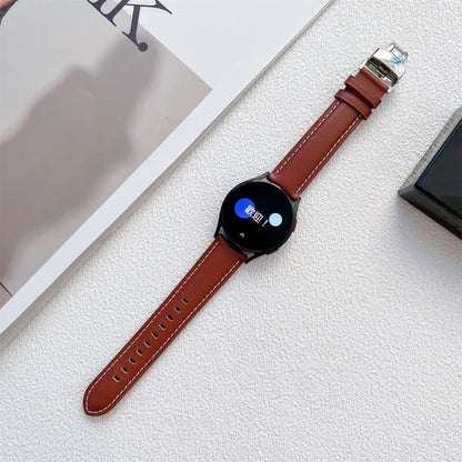 For Huawei Watch GT 3 Pro 22mm Butterfly Buckle Stitching Genuine Leather Watch Band(Brown) - Watch Bands by buy2fix | Online Shopping UK | buy2fix