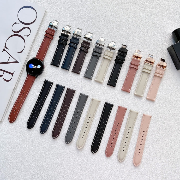 For Huawei Watch GT 3 Pro 22mm Butterfly Buckle Stitching Genuine Leather Watch Band(Black) by buy2fix