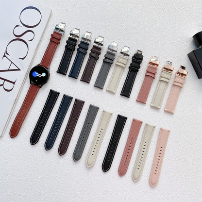 For Huawei Watch GT 3 Pro 22mm Butterfly Buckle Stitching Genuine Leather Watch Band(Black) by buy2fix