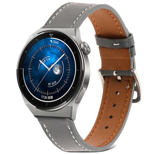 For Huawei Watch GT 3 Pro 22mm Plain Weave Genuine Leather Watch Band(Grey) - Watch Bands by buy2fix | Online Shopping UK | buy2fix
