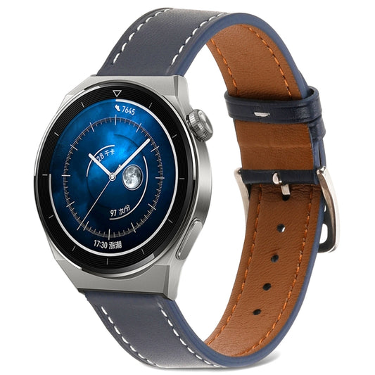 For Huawei Watch GT 3 Pro 22mm Plain Weave Genuine Leather Watch Band(Midnight Blue) by buy2fix