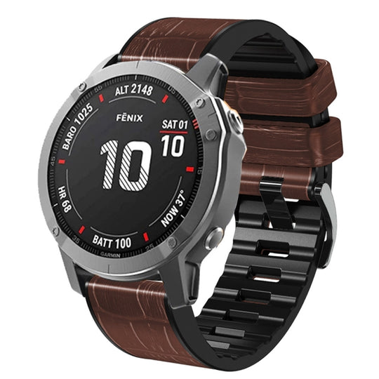For Garmin Fenix 7/6 Pro/5 Plus 22mm Crocodile Texture Silicone Leather Watch Band(Coffee)