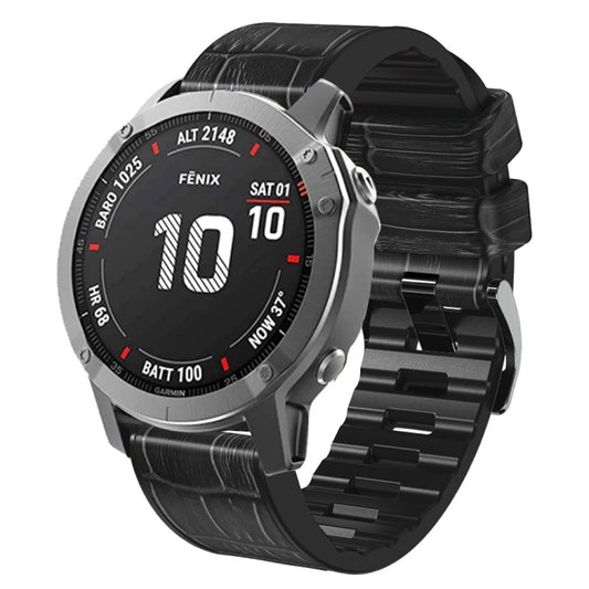 For Garmin Fenix 7X/6X Pro/Tactix 7 26mm Crocodile Texture Silicone Leather Watch Band(Black) - Watch Bands by buy2fix | Online Shopping UK | buy2fix