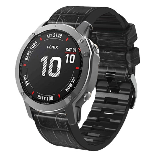 For Garmin Fenix 7X/6X Pro/Tactix 7 26mm Crocodile Texture Silicone Leather Watch Band(Black)