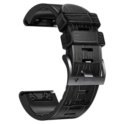 For Garmin Fenix 7X/6X Pro/Tactix 7 26mm Crocodile Texture Silicone Leather Watch Band(Black) - Watch Bands by buy2fix | Online Shopping UK | buy2fix